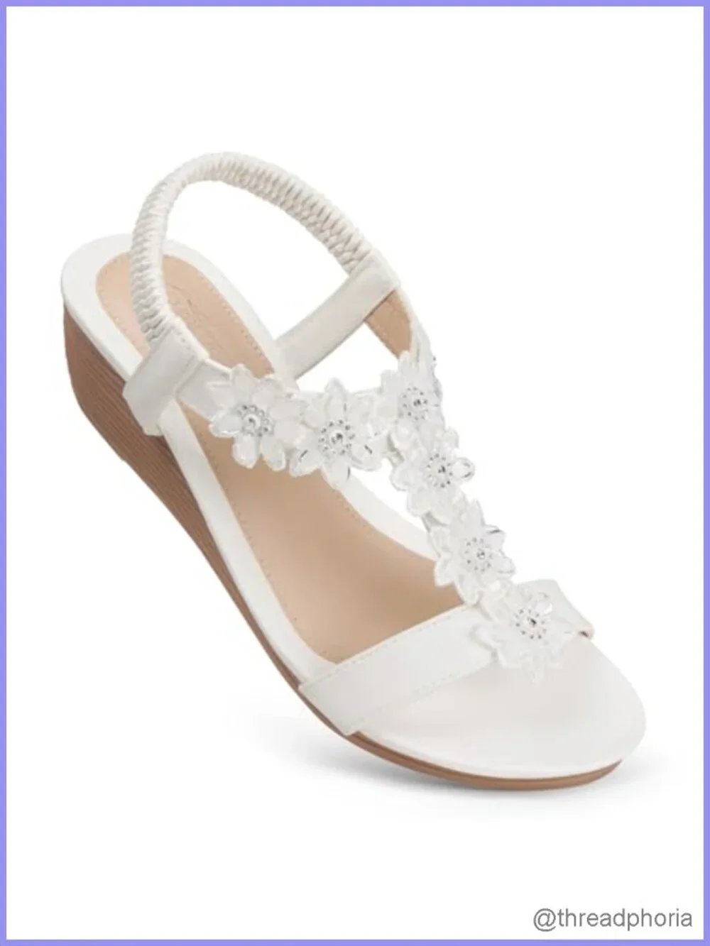 Boho Platform Wedge Sandals with Rhinestone Flowers & Ankle Strap